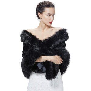 Women's Faux Fur Shawl Warm Stole Wrap Shrug For Winter Wedding Dress Evening Pa